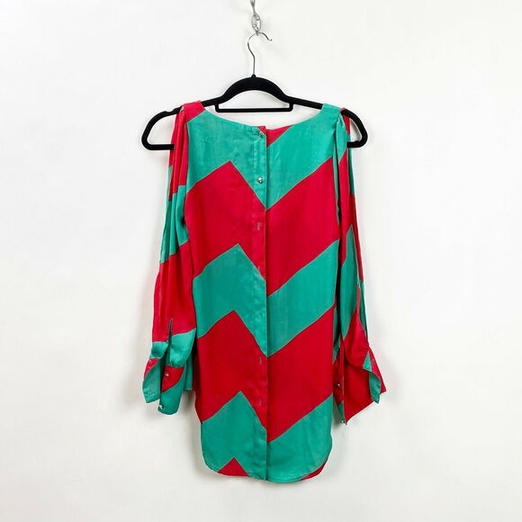 2/$30 Gianni Bini XS Womens Teal Coral Long Sleeve Cold Shoulder Blouse - Picture 6 of 9